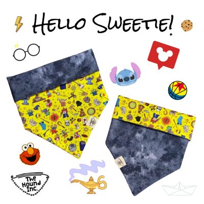 Pet Accessories Reversible Bandanas Cartoon Black Yellow